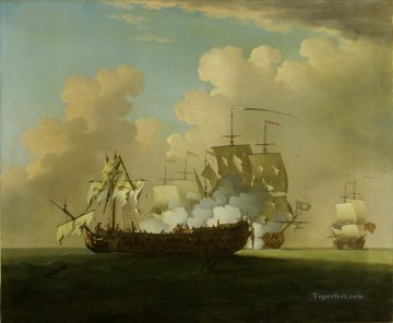 Warship Painting - Peter Monamy The Princessa in action Naval Battle